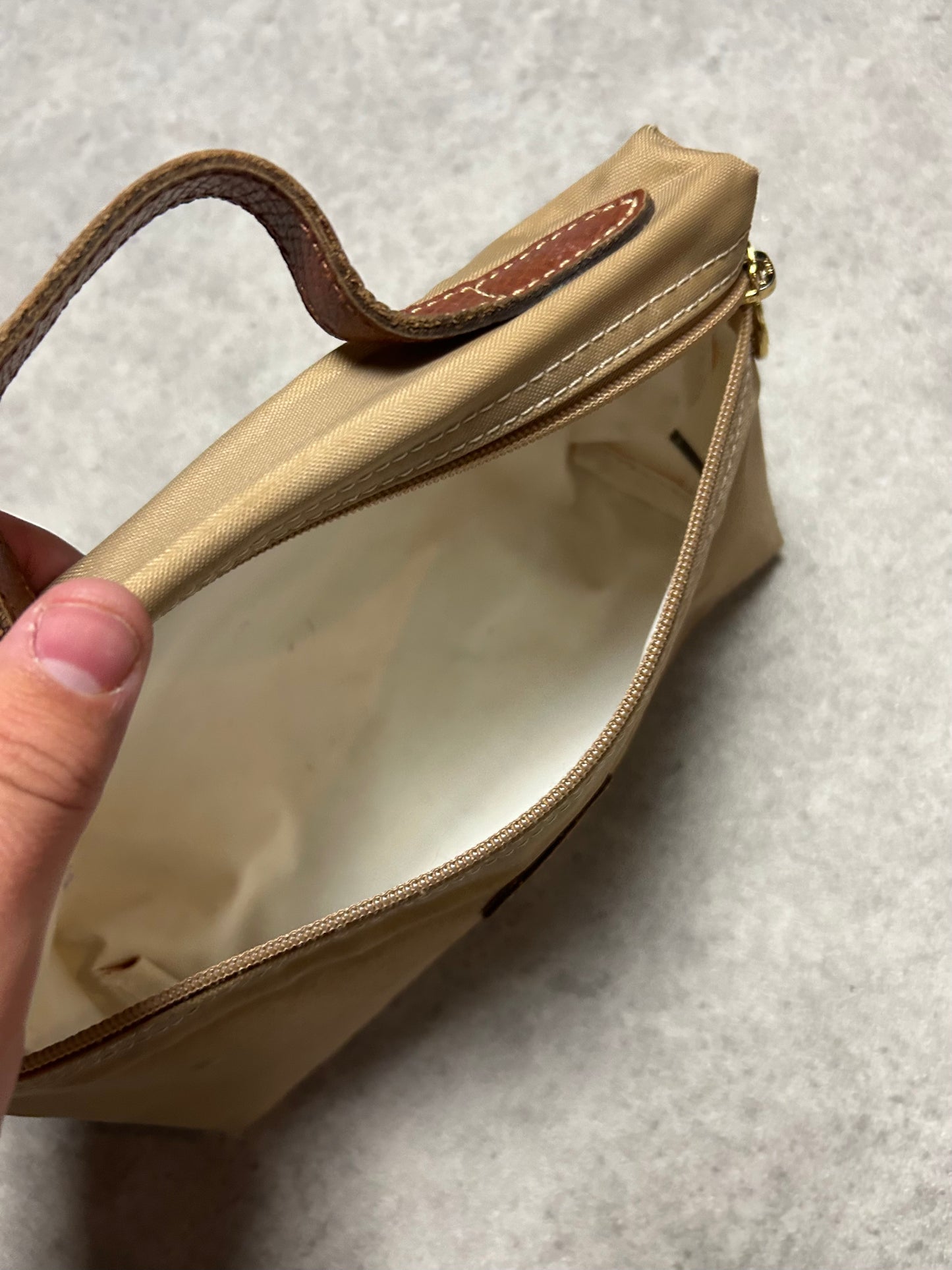 Pochette Longchamp en toile beige trousse pliage