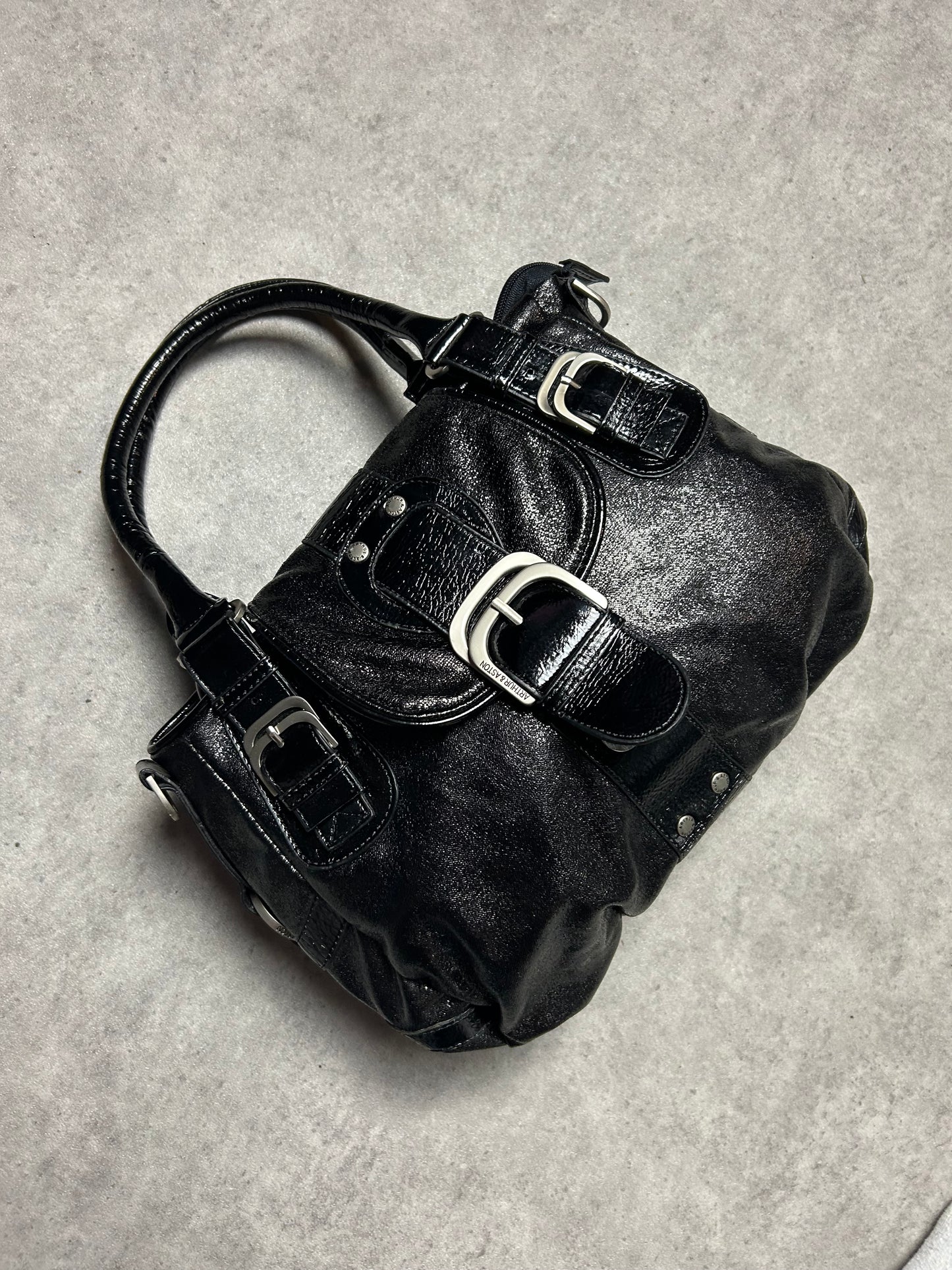 Sac à main Arthur & Aston similicuir pailleté noir y2k