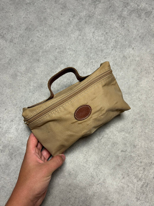 Pochette Longchamp en toile beige trousse pliage