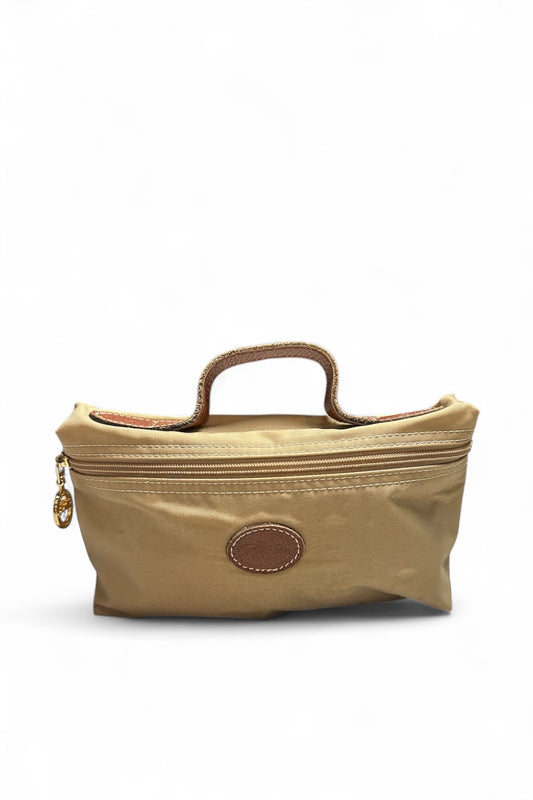 Pochette Longchamp en toile beige trousse pliage