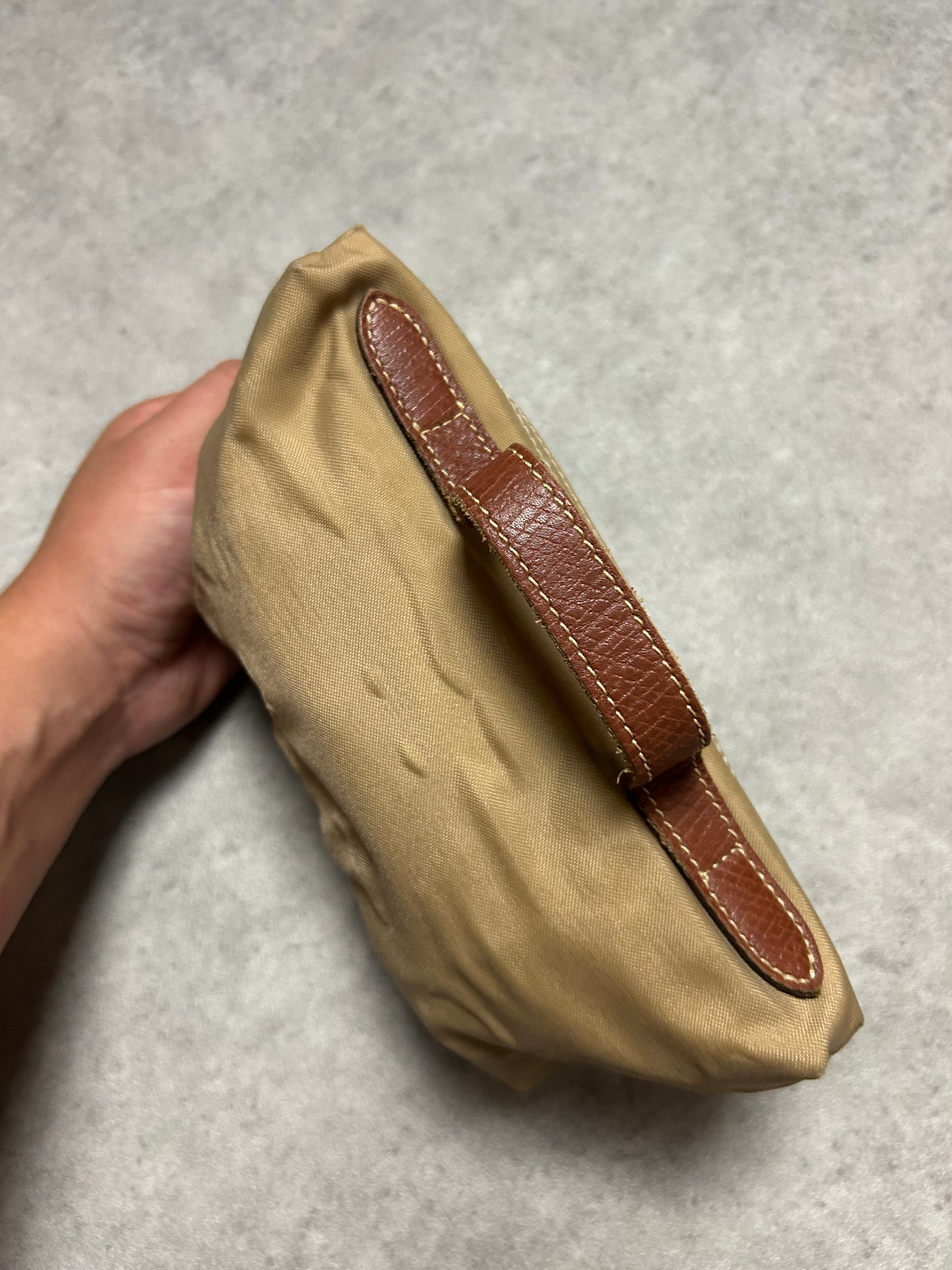 Pochette Longchamp en toile beige trousse pliage